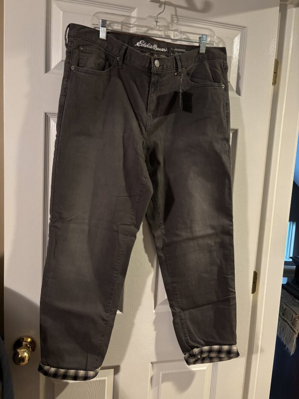 NWT Eddie Bauer Boyfriend Flannel Lined Jeans in Grey